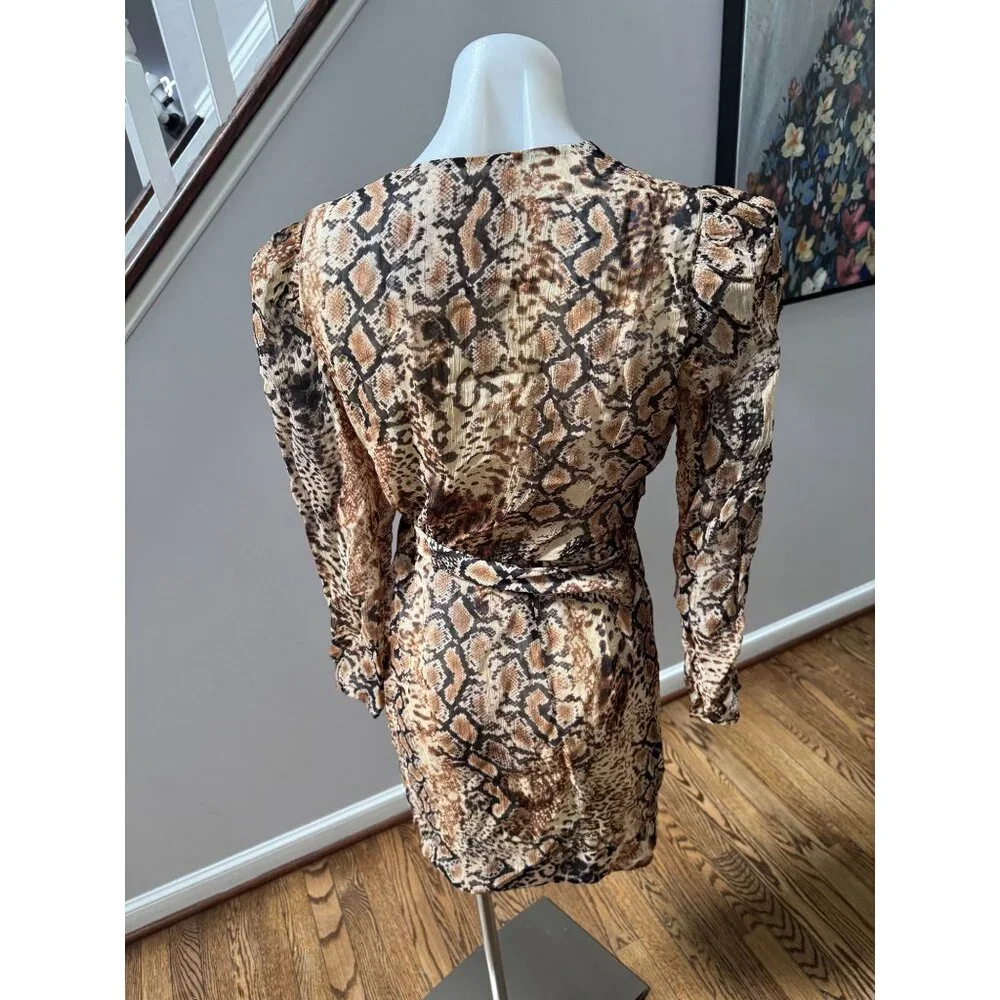 NWT BA&SH Robe Roxy Snake Print Wrap Long Sleeve Mini Dress Size 1 Small - Picture 4 of 5